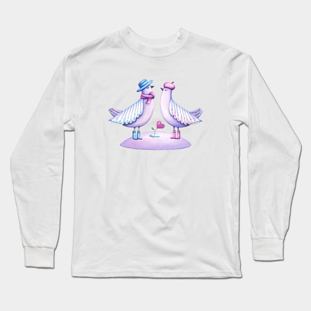 Winter love birds Long Sleeve T-Shirt by Nopi Pantelidou